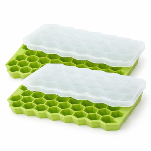 Image of Auram Silicone Honeycomb Ice Cube Trays (Pack of 2) | Flexible Moulds for Small Cubes, Whiskey & Cocktails | Soft & Easy Release (Color May Vary)