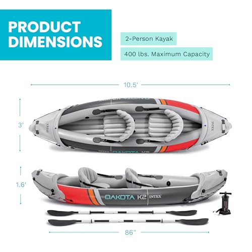 INTEX 2-Person Inflatable Kayak Set, Dakota K2 with 86in Oars and Pump