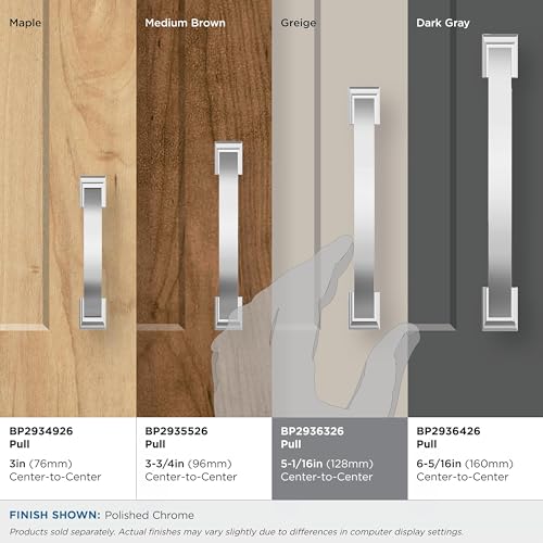 Image of Amerock BP2936326 | Polished Chrome Cabinet Pull | 5-1 /16 inch (128mm) Center-to-Center Cabinet Handle | Candler | Furniture Hardware