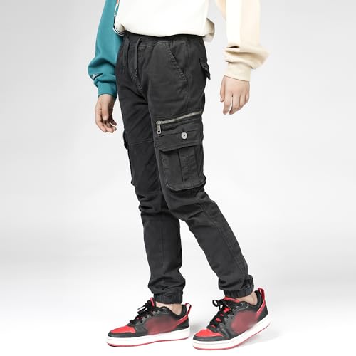 Fashion Classics Kids Cargo Pants Drawstring Waist Boys Jogging Trousers Cargo Pants with Pockets Khaki4