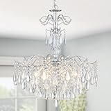 WUZUPS 6-Light Crystal Chandelier Pendant Ceiling Light Modern Lighting Fixture for Bedroom Hallway Bar Kitchen Bathroom, H 25.6' W21.7, E12 Base, Silver