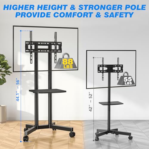 Image of Rfiver Rolling TV Stand with Laptop Shelf, Mobile TV Stand with Upgraded Wheels for 32-75 Inch TVs, Height Adjustable Mobile TV Cart up to 88lbs, Portable TV Mount Stand for Outdoor, Home, Office | Height Adjustable Mobile TV Cart with Laptop Shelf and Upgraded Wheels,Portable TV Mount Stand for Outdoor, Home, Office