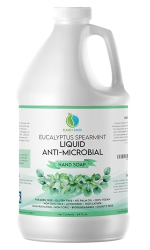 Plainly Earth Deep Cleansing Hand Soap 64 oz - Eucalyptus Spearmint Scent - Gentle Moisturizing Liquid Hand Wash for Kitchen and Bathroom