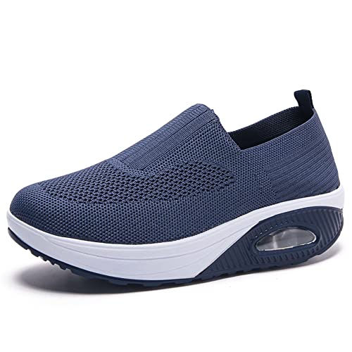 WDRHC Mujer Adelgazar Zapatillas de Deporte Cuña Zapatos para Correr Plataforma Sneakers con Cordones Calzado de Malla Air Tacón Transpirables Running Gimnasio Correr