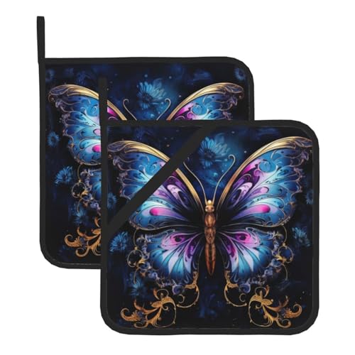 Fantasy Illustrated Butterfly Potholders BBQ Pot Holders for Heat Resistant Potholder, Hot Pads,Cooking Baking(2-Pack) Fantasy Illustrated Butterfly Potholders BBQ Pot Holders for Heat Resistant Potholder, Hot Pads,Cooking Baking(2-Pack)