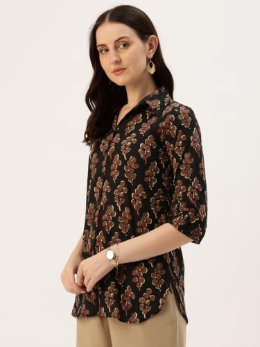Image of feranoid Classic Collared Cotton Shirt with 3 /4 Sleeve for a Timeless Casual Look