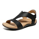 Athlefit Black Orthopedic Sandals for Women Comfortable Orthotic Arch Support Sandals for Summer Beach Size 8