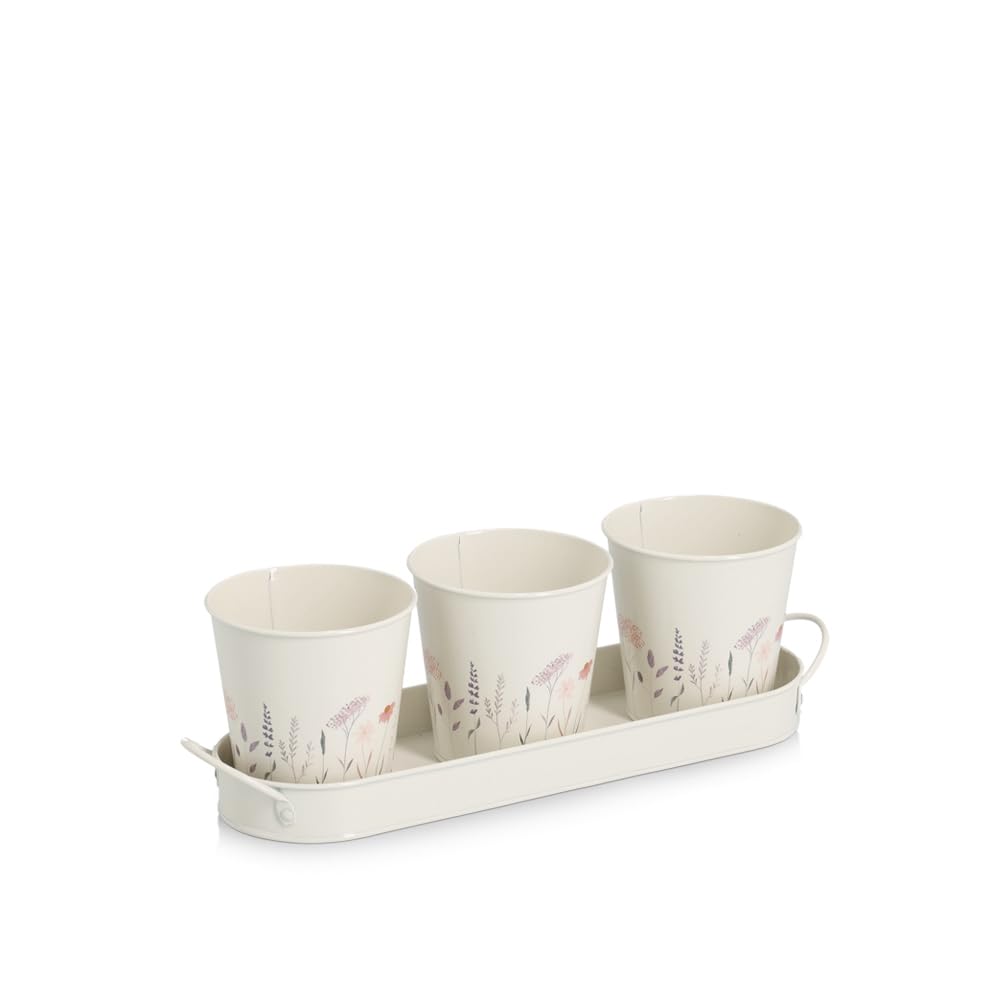 Zeller Present Kräutertopf Pflanztopf-Set Kräutertopf-Set Flowers Metall 4-tlg.