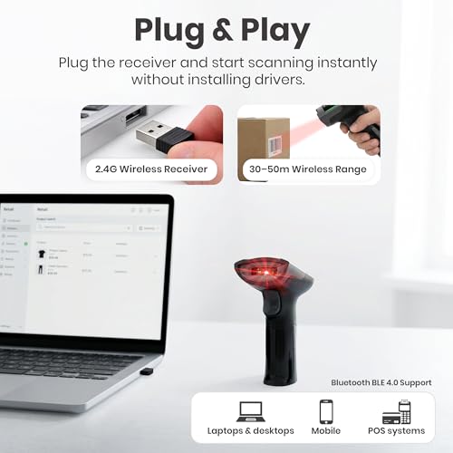 Image of LAPCARE 2D Wireless 2.4G+ Bluetooth Barcode Scanner BIS Approved, Handheld 2 D Type C Charging Barcode Reader Optical Laser High Speed for POS System Supermarket,Upto 50M Range,1400Mah Battery