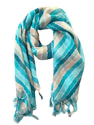 Image of Women's Cotton Blend Striped Print Dupatta with 2.20 Meters | Women's cotton printed dupatta with tassels