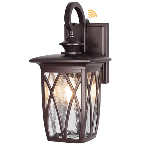 Image of Dusk to Dawn Outdoor Wall Light Fixtures,14'' Outdoor Porch Sconces Lighting , Waterproof Wall Lanterns with E26 Sockets & Water Ripple Glass, Modern Oil Rubbed Bronze Outside Lights for Patio, Garage