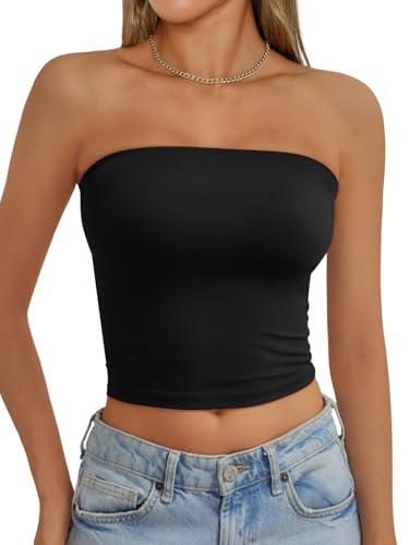 AUTOMET Tube Tops Strapless Crop Tops Basic Backless Sleeveless Bandeau