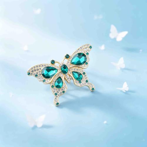 Image of FEELMEM Crystal Rhinestone Butterfly Brooch Pin Blue Color Butterfly Brooches for For Women Wedding /Banquet /Birthday Party