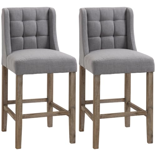 HOMCOM Modern Bar Stools, Tufted Upholstered Barstools, Pub...