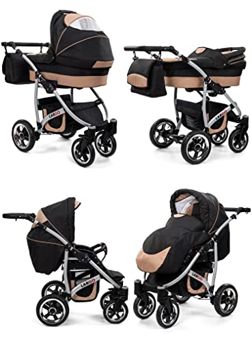Kinderwagen Buggy Set Autostoel 3 in 1 Reissysteem Kinderwagen (Roze & Zwart, 3in1 met autostoel) - Afbeelding 4