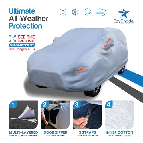 Image of EzyShade 10-Layer SUV Car Cover Waterproof All Weather. See Vehicle Size-Chart for Accurate Fit. Outdoor Full Exterior Covers for Automobiles Heavy Duty Tarp Jeep Rav4 CRV. Size S6 (See SizeChart)