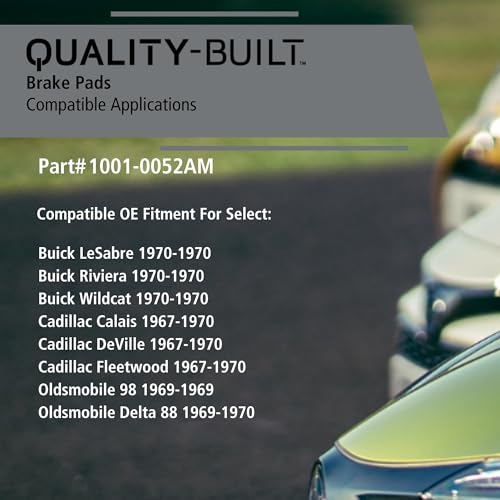 Image of QUALITY-BUILT Front Semi-Metallic Brake Pads, Premium 1001-0052AM, Compatible with 1967-1970 Buick /Cadillac /Oldsmobile (98, Calais, Delta 88, DeVille, Fleetwood, LeSabre, Riviera, Wildcat)