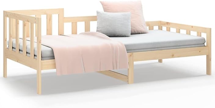 Wooden Slatted Base Day Bed without Mattress 90x190 cm Single Solid Pine Sofa Bed with Storage