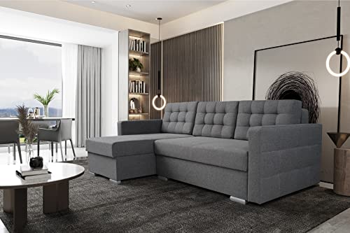 FURNIX Ecksofa ASTIL Eckcouch in L-Form mit Schlaffunktion und 2 Bettkasten - Schlafsofa Links/rechts, B 225 x T 144 x H 85 cm - Sofa Bettfunktion, Bonellfederung, Rückenkissen MO90 (grau) Cover
