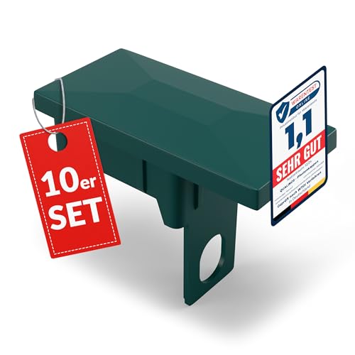 Qualinos 10x Zaunkappen Kunststoff 40x60mm mit Sicherungssteg | Pfostenkappen für Doppelstabmattenzaun | Abdeckkappen UV-stabilisiert | Zaunpfosten Kappen Made in Germany (Grün 6005)