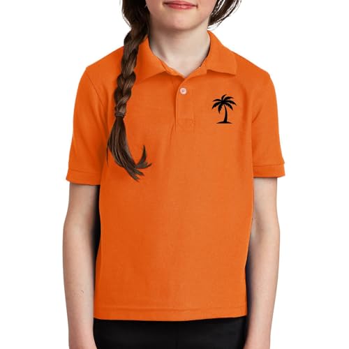 Girls Classic Golf Pique Polo Shirt Short Sleeve Collared Half Button Tropical Plant Print Tees Cotton Solid Tee Top