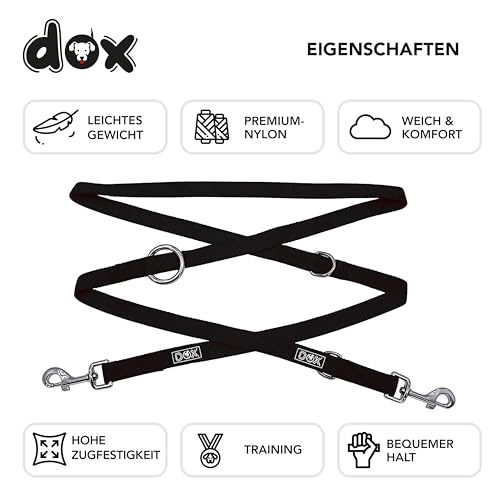 DDOXX Nylon Hundeleine - 2m, 3fach verstellbare Hundeleine für alle Hundegrößen - XS (Schwarz)
