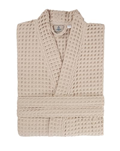 100% Cotton Waffle Kimono Bathrobe for Men & Women, Cozy Leisurewear with Functional Pockets, Comfortable Robe for Relaxation