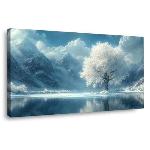 Toile arbre de vie hiver montagne design moderne encadré