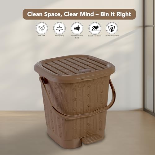 Image of Nayasa Mikado Dustbin without Inner | 8.5 Ltr Litres Waste Bin | Plastic Dustbin for Home, Kitchen, Bathroom & Office | Durable, Easy to Clean, Hygienic & Stylish | Brown