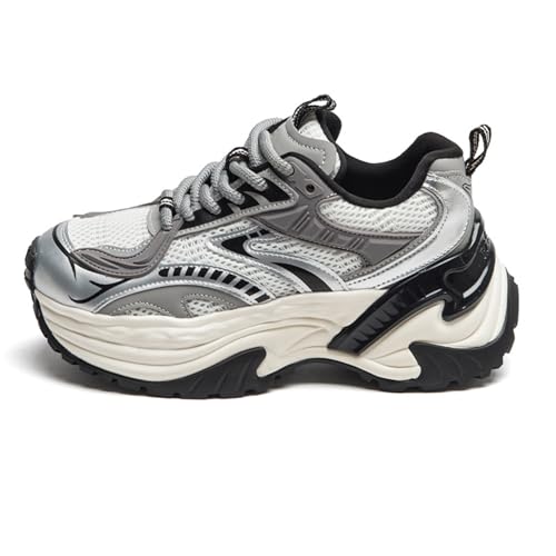 ZFBBD Women's Silver Chunky Platform Sneakers - Lightweight Dad Shoes