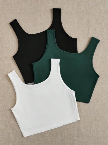 Image of Toochki Women's Knitted Sleeveless Solid Sqaure Neck Ribbed Tank & Crop Tops (Pack of 3)