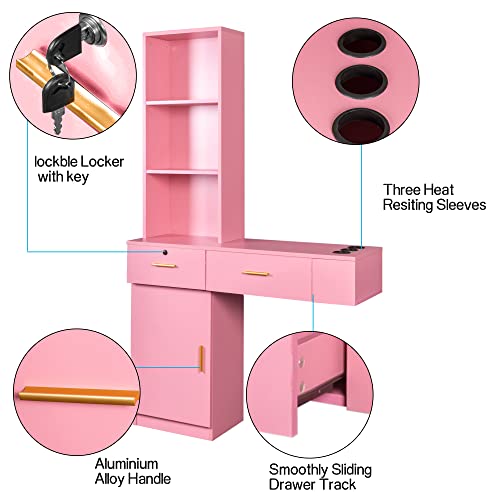 Pink-Wall-Mount-Hair-Styling-Barber-Station-Beauty-Salon-Spa-Furniture-Set-Dressing-Table-Hair-Salon-Equipment-3-Storage-Shelf2-Drawers1-Cabinet3-Heat-Resistant-Sleeves
