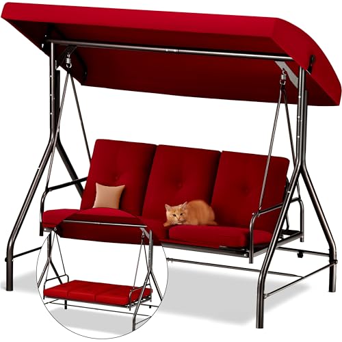 Porch Swing - 3-Seat Patio Outdoor Swing with Canopy...