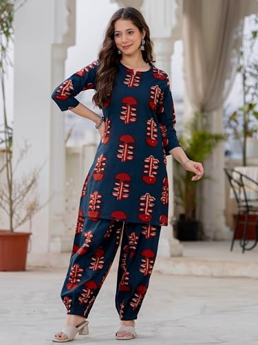 Image of rytras Women Pure Cotton Printed Straight kurta sets With Palazzos |Kurti Set for Woman|Cord Set for Women Cotton