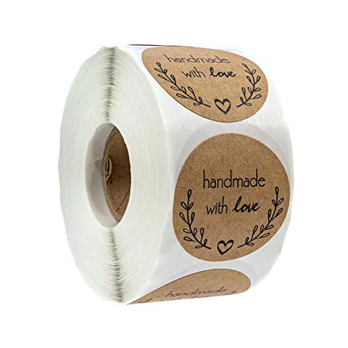 Liery 500 Stück Kraftpapier Aufkleber Mit Handmade Love Und Ölzweig Muster Runde Personalisierte Klebende Dekorative Dekoration Für Urlaub Kochen Versiegeln