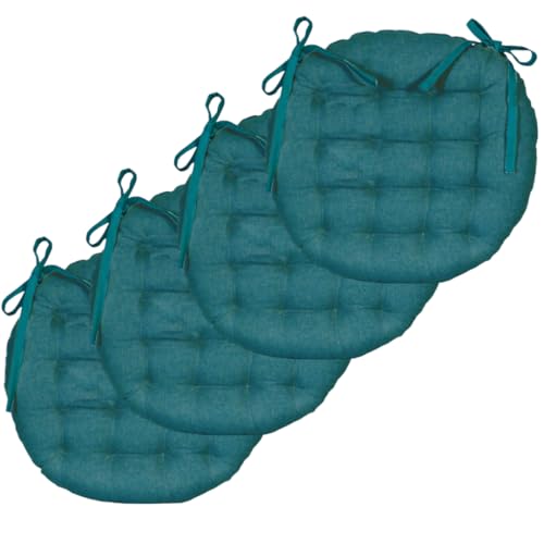 Atout Ciel Lot de 4 Galettes de Chaise Rondes Bicolores D.40cm, Bleu Canard/Moutarde
