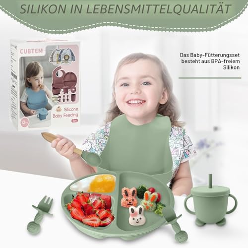 Baby Geschirrset,12er Set Kindergeschirr, Babylöffel,Trinklernbecher,Silikon Lätzchen,Baby Teller Kinderteller mit Saugnapf… – Ansicht 2