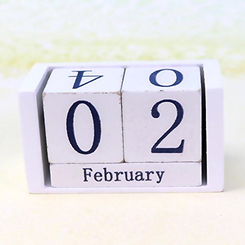 Vpang Vintage Wood Perpetual Calendar Shabby Chic Blocks Desktop Calendar Rustic Wooden Cubes Calendar Home Office Decoration (White) #TOP2