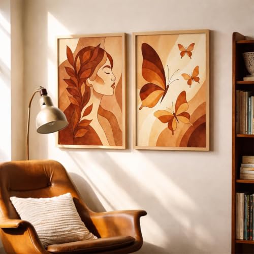 Image of YANVEER Set of 2 Butterfly Framed Wall Painting for Living Room | Modern Aesthetic Butterfly Wall Art Frames | Nature Inspired Wall Decor for Bedroom, Hall & Office (13X17 inch)