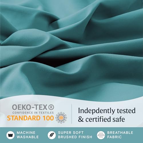 Image of LuxClub 5 PC Split King Sheet Set, Breathable Luxury Bed Sheets, Deep Pockets 18 inch Eco Friendly Wrinkle Free Cooling Sheets Machine Washable Hotel Bedding Silky Soft - Teal Split King