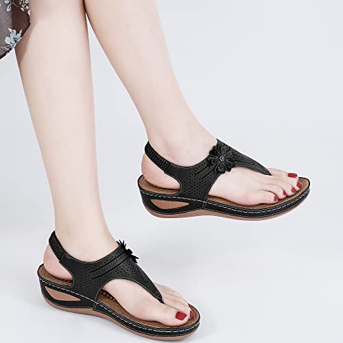 Judxsious Sandals For Women Casual Summer Wedge Flip Flops With Arch Support Womens Comfortable Platform Shoes Elastic Ankle T-Strap Thong Sandals… #TOP4
