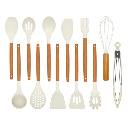 Kitchen Utensils Set - 12 Pcs Silicone Cooking Utensils Set with Wooden Handle - Heat Resistant Non-Stick BPA Free Spatula Set,Turner, Spoon, Brush, Silicone Kitchen Gadgets Utensil Set - image 1