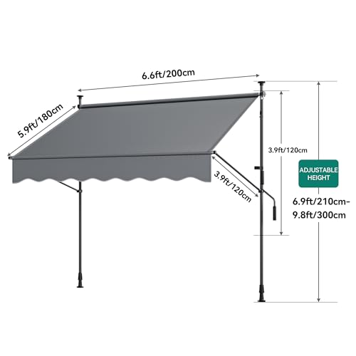 YITAHOME 118" Manual Retractable Awning, Outdoor Sun Shade Window Awning with UV Protection, Waterproof Patio Canopy Awnings for Doors, Windows, Decks, Dark Gray by YITAHOME - Image 7