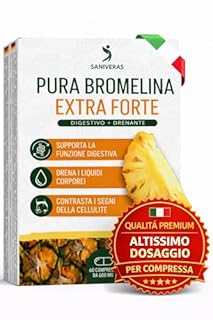 Bromelina FORTE DRENANTE 5000 GDU/g ALTISSIMO DOSAGGIO - 60 Compresse Integratore con Enzimi Digestivi Naturali per Gonfiore Addominale Estratto di Ananas Favorisce Microcircolo Naturale Made in Italy