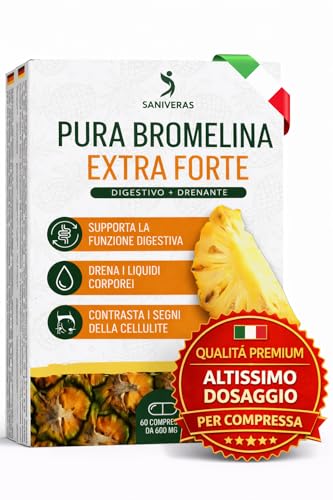 Bromelina FORTE DRENANTE 5000+2500 GDU ALTISSIMO DOSAGGIO. Cellulite Gambe e