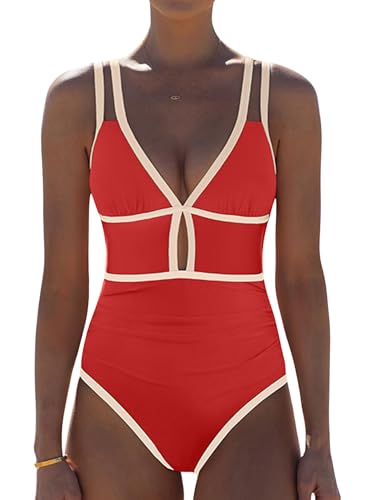 Image of popvil Women One Piece Swimsuit 2026 Tummy Control Sexy Cutout Neon Color Block Bathing Suit Slimming Adjustable Swimwear