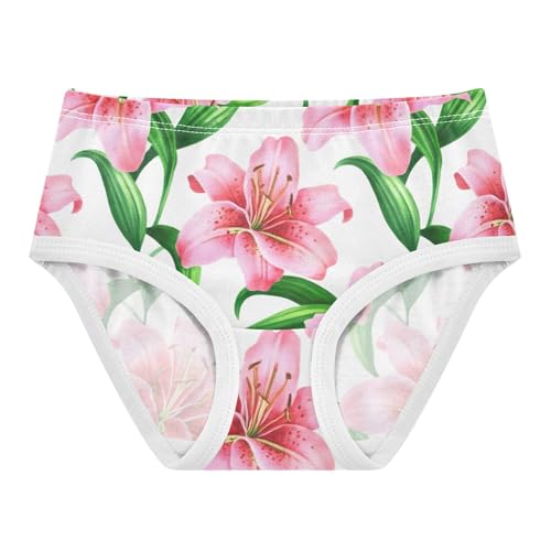 Watercolor Lily Flowers Leaves White Little Girl Panties Toddlers Underwear Floral Cotton Designer Underpants Briefs 2t
