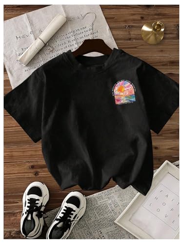 Image of RoseSeek Women's Graphic Letter Tee Crew Neck Drop Shoulder Trendy Summer T Shirt Short Sleeve Vintage Car Print Top