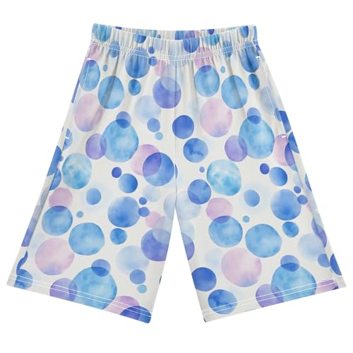 Blue and Purple Bubbles Pattern Pajama Shorts Summer Lounge Pajama Bottoms Elastic Waist Pjs Pants for 6-14 Years