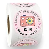 500pcs Love It Snap Share Review Stickers Roll - Pink Retro, Cute Round Thank You Stickers - Handmade Boutique Small Business Must Have, Please Leave a Review